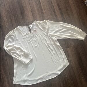 LC Lauren Conrad Ivory Blouse with Lace Accent